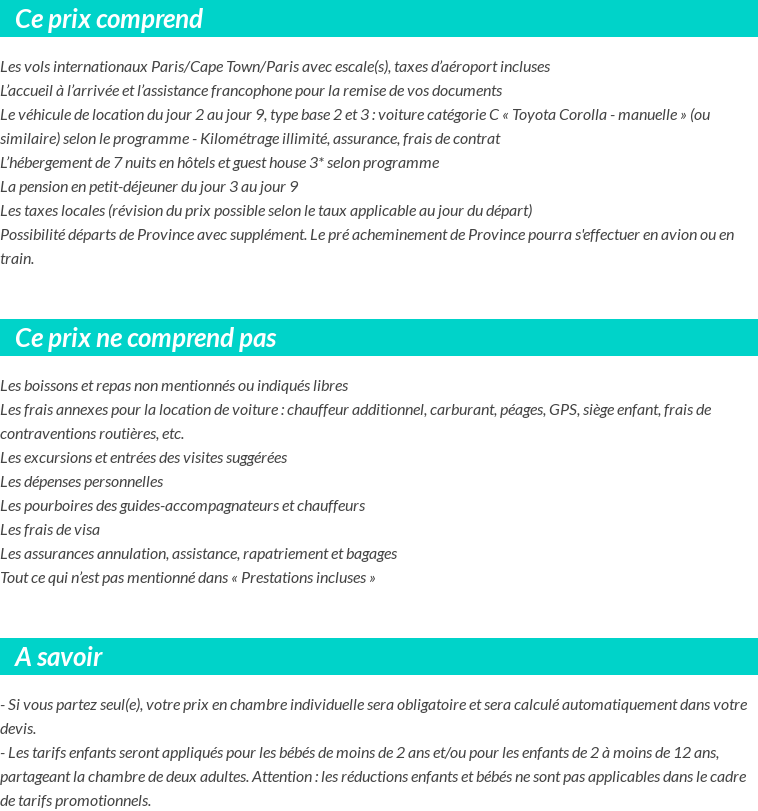 Conditions tarifaires