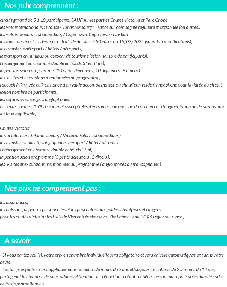 Conditions tarifaires