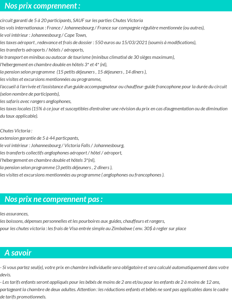 Conditions tarifaires