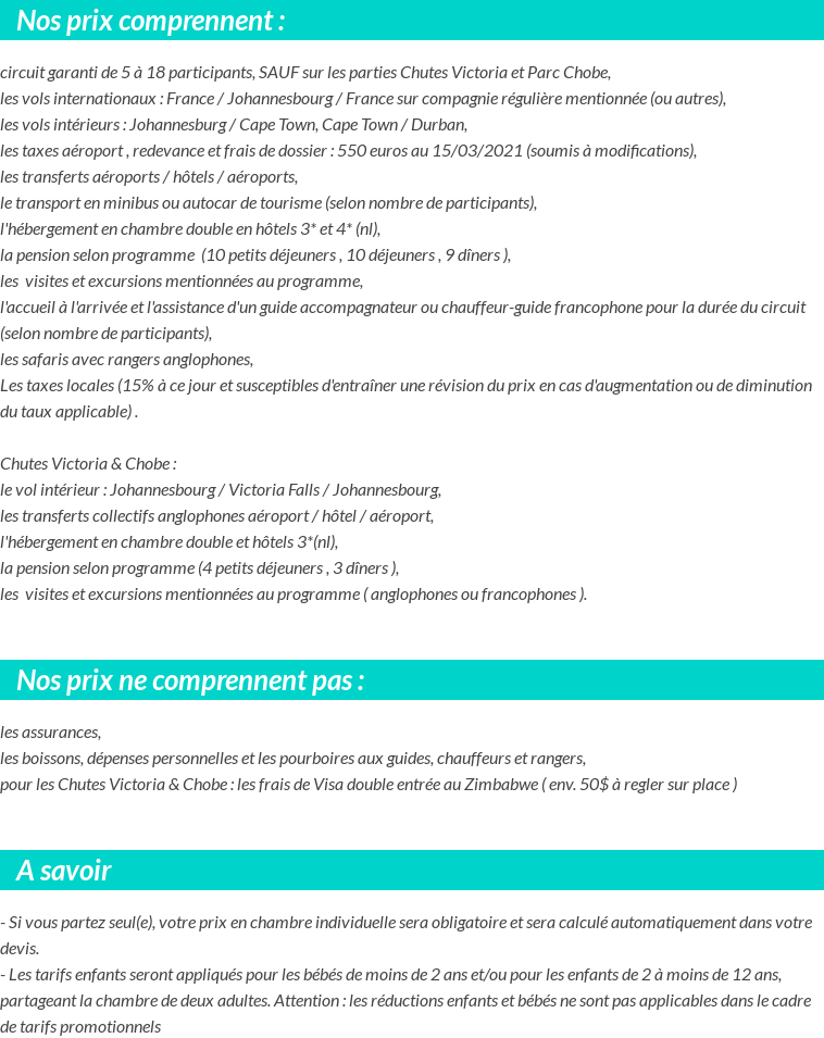 Conditions tarifaires