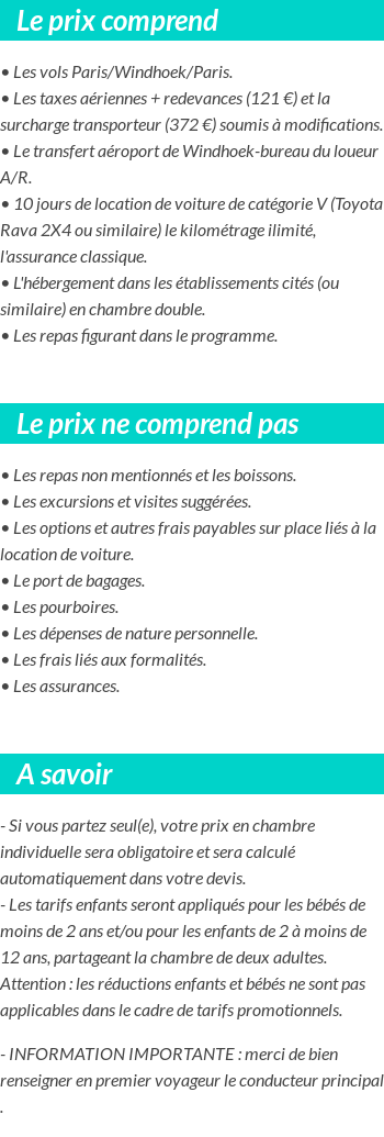 Conditions tarifaires