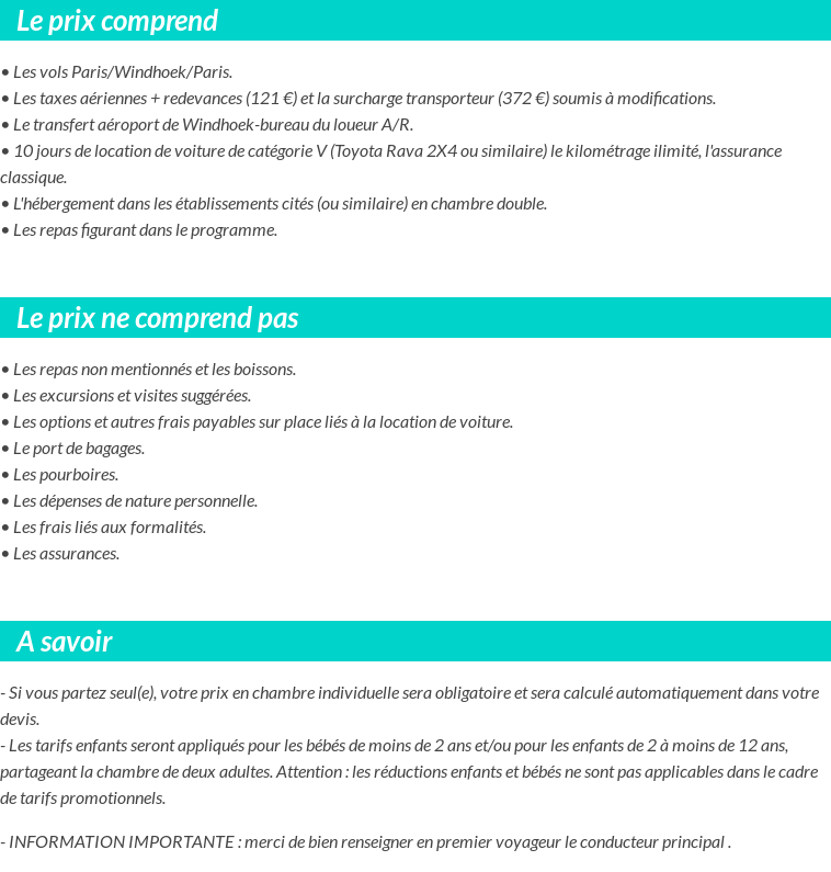 Conditions tarifaires