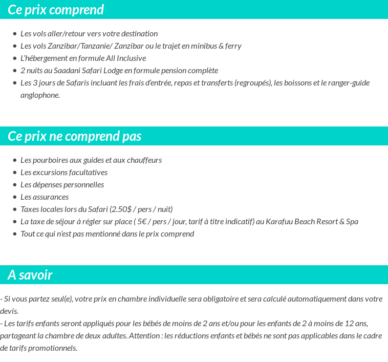 Conditions tarifaires