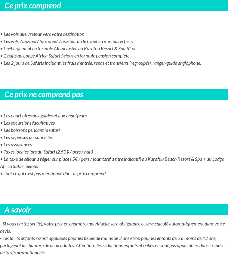 Conditions tarifaires