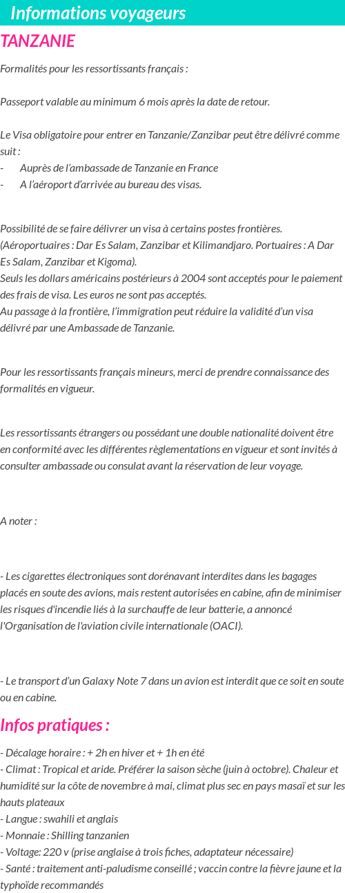 Formalités et infos voyageurs