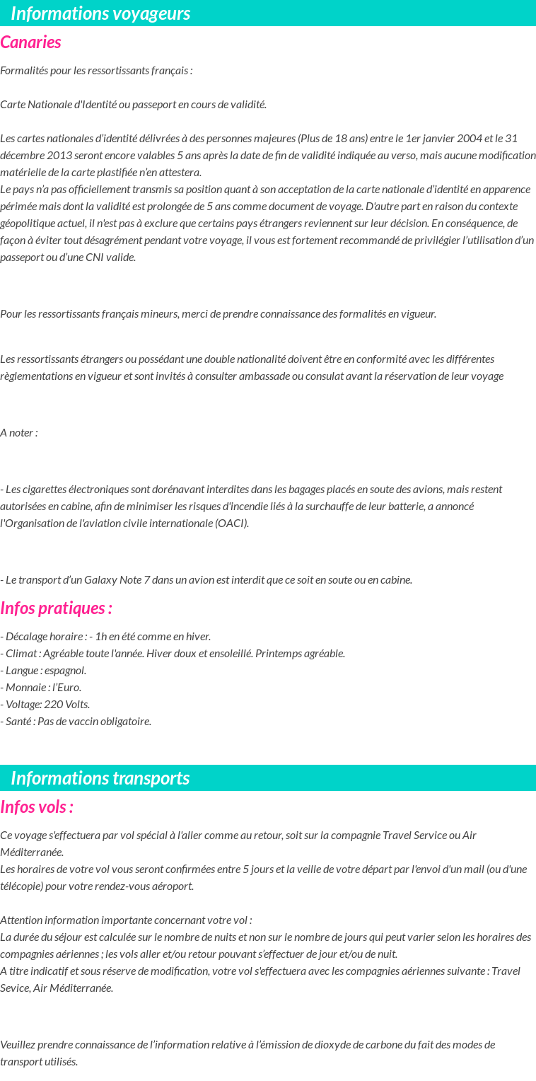 Formalités et infos voyageurs