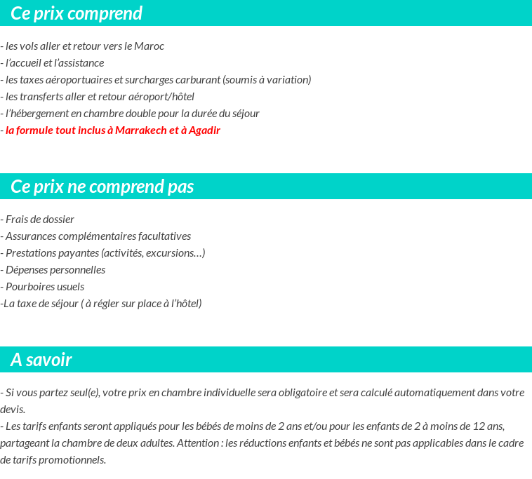 Conditions tarifaires