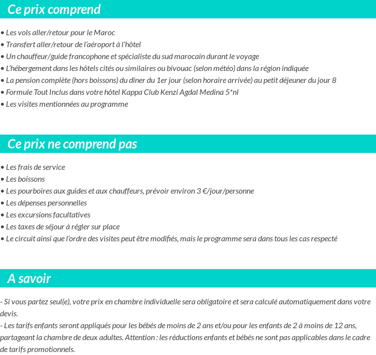 Conditions tarifaires