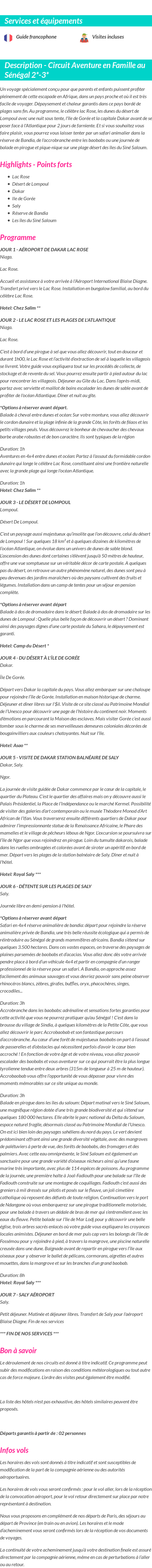 Détails du séjour