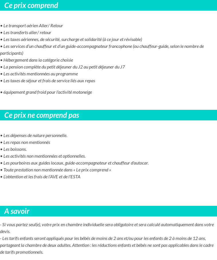 Conditions tarifaires