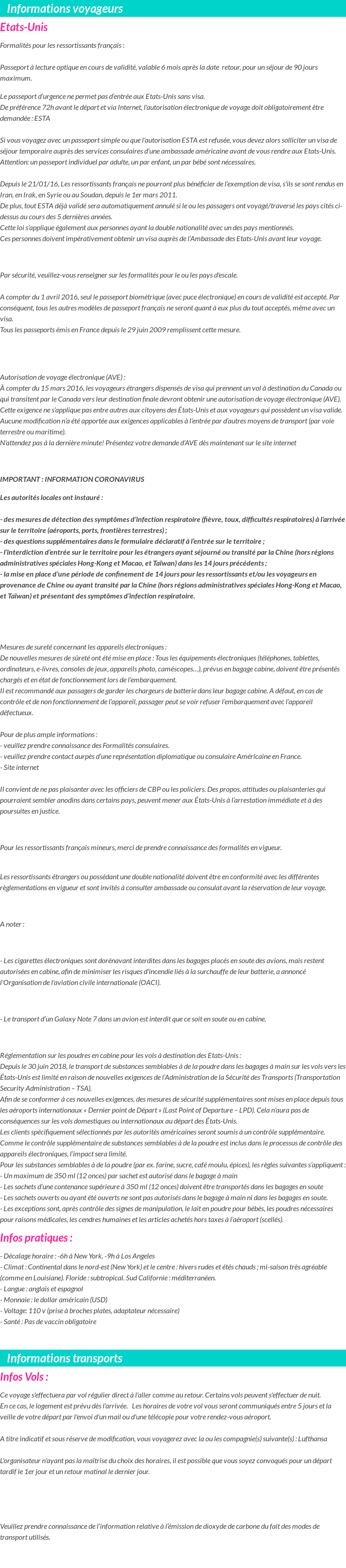 Formalités et infos voyageurs