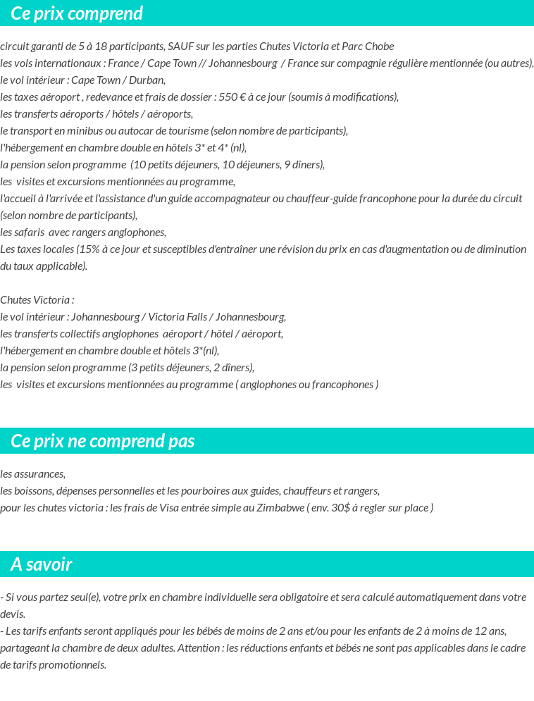 Conditions tarifaires