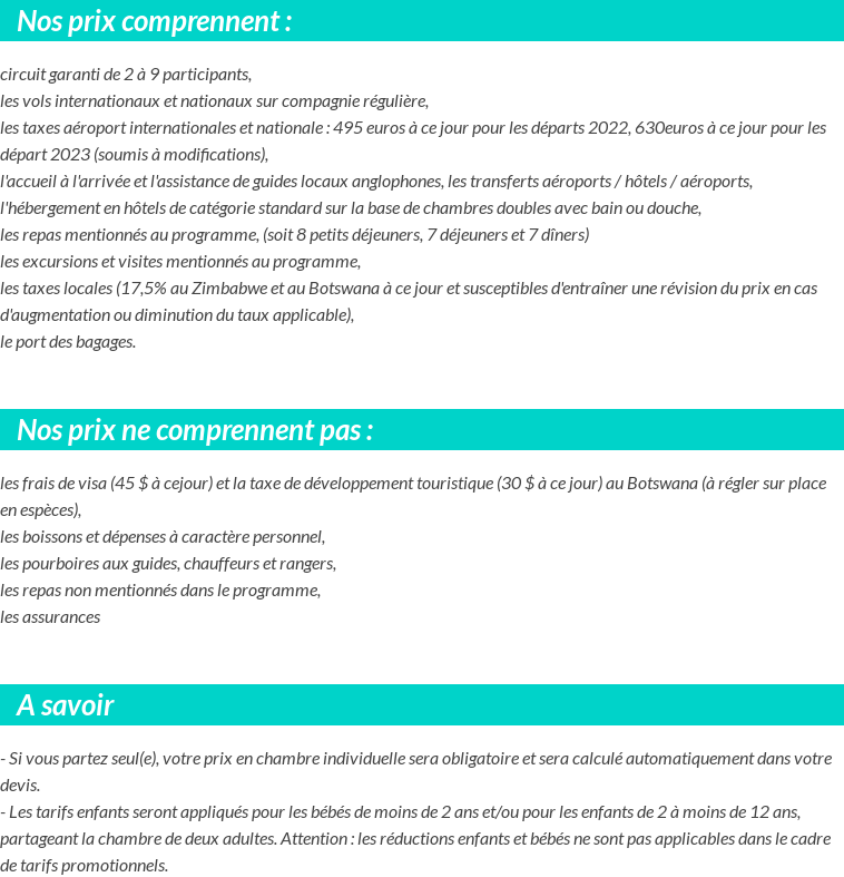 Conditions tarifaires