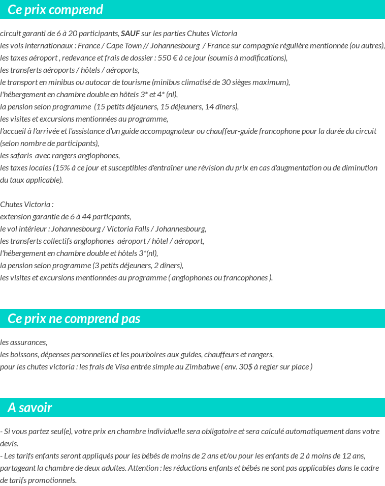 Conditions tarifaires