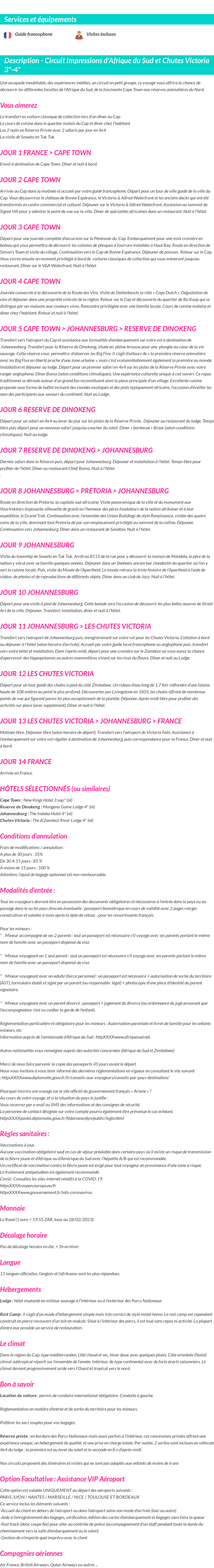 Détails du séjour