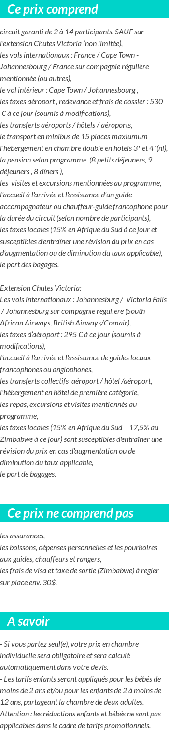 Conditions tarifaires