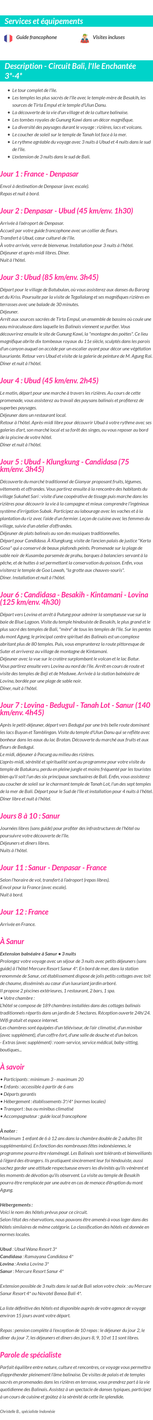 Détails du séjour