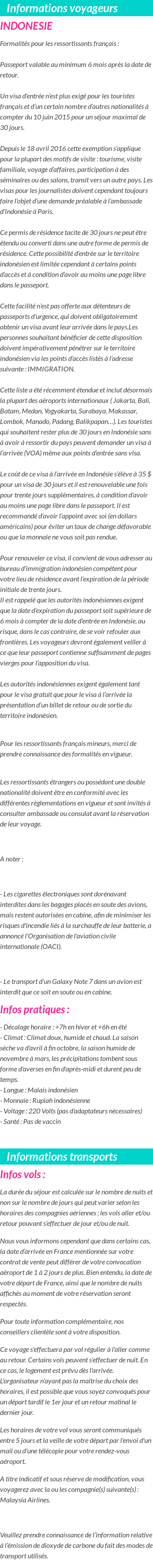 Formalités et infos voyageurs