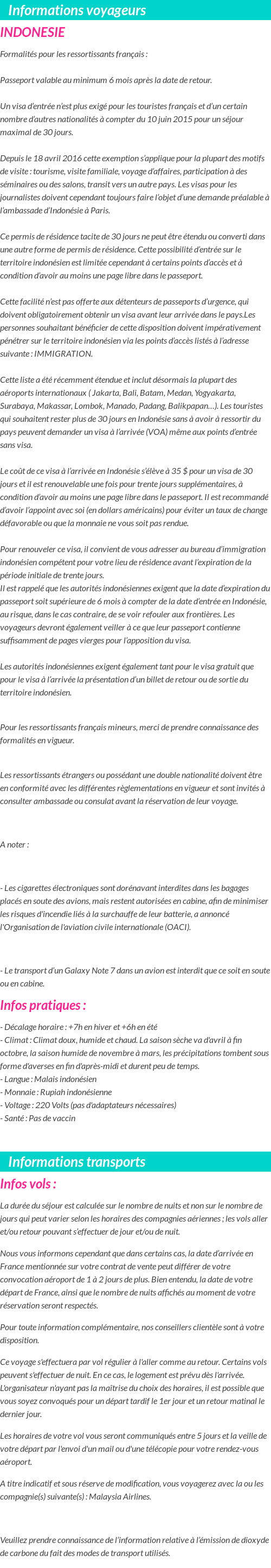 Formalités et infos voyageurs