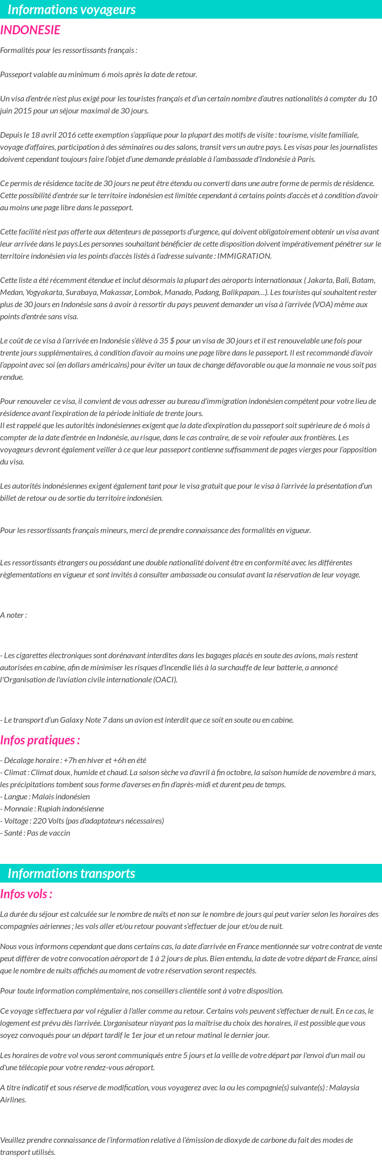 Formalités et infos voyageurs