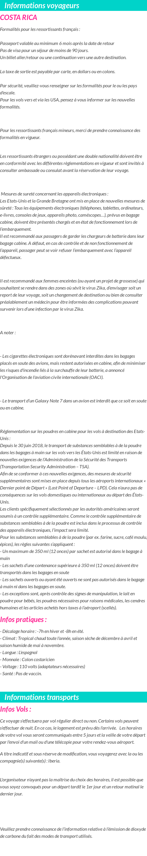 Formalités et infos voyageurs