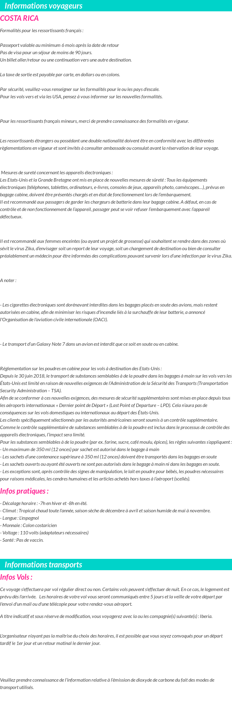 Formalités et infos voyageurs