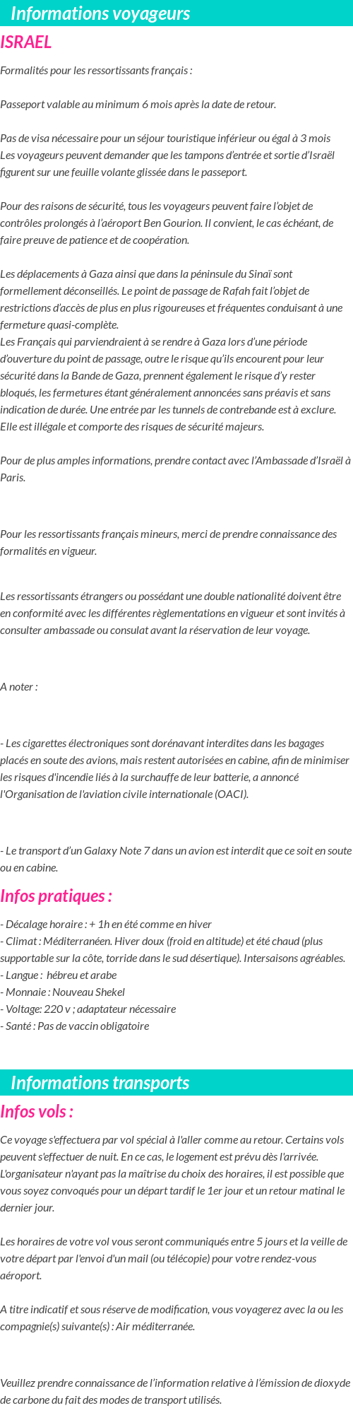 Formalités et infos voyageurs