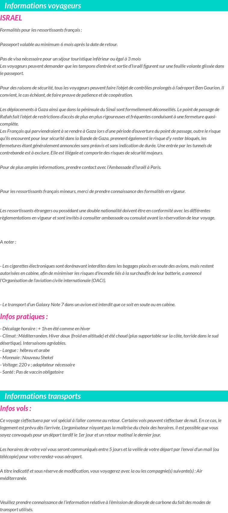 Formalités et infos voyageurs