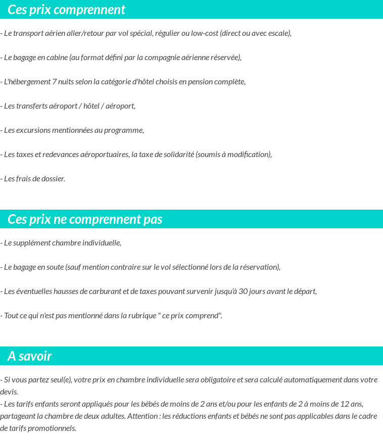 Conditions tarifaires
