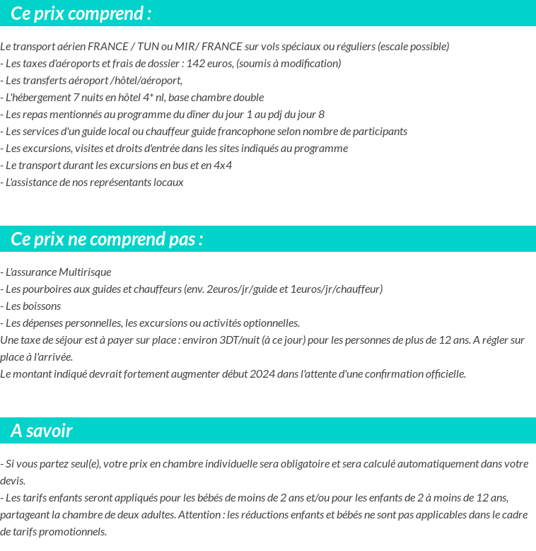 Conditions tarifaires