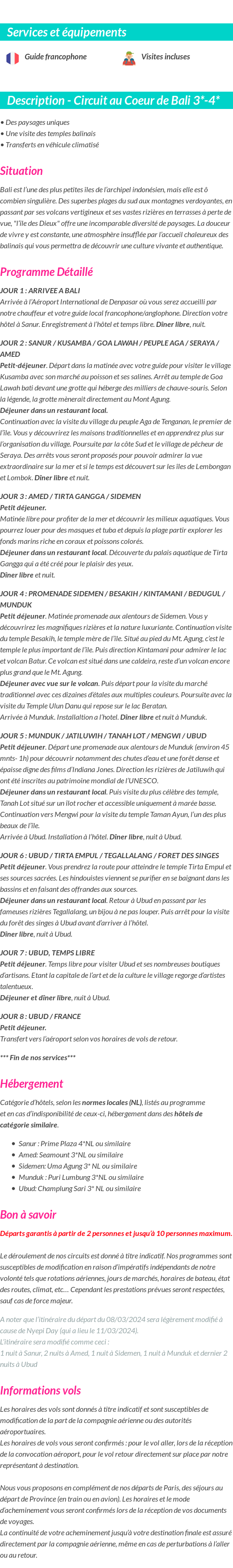 Détails du séjour