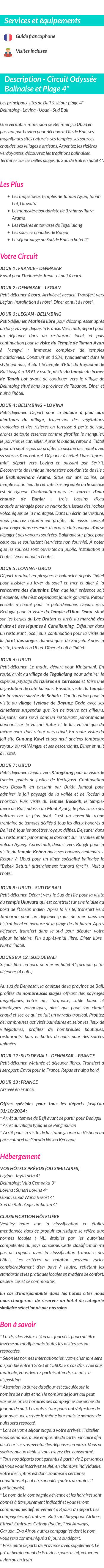 Détails du séjour
