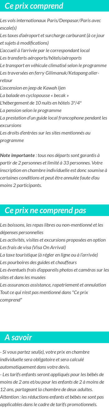 Conditions tarifaires