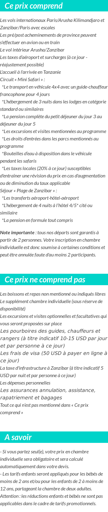 Conditions tarifaires