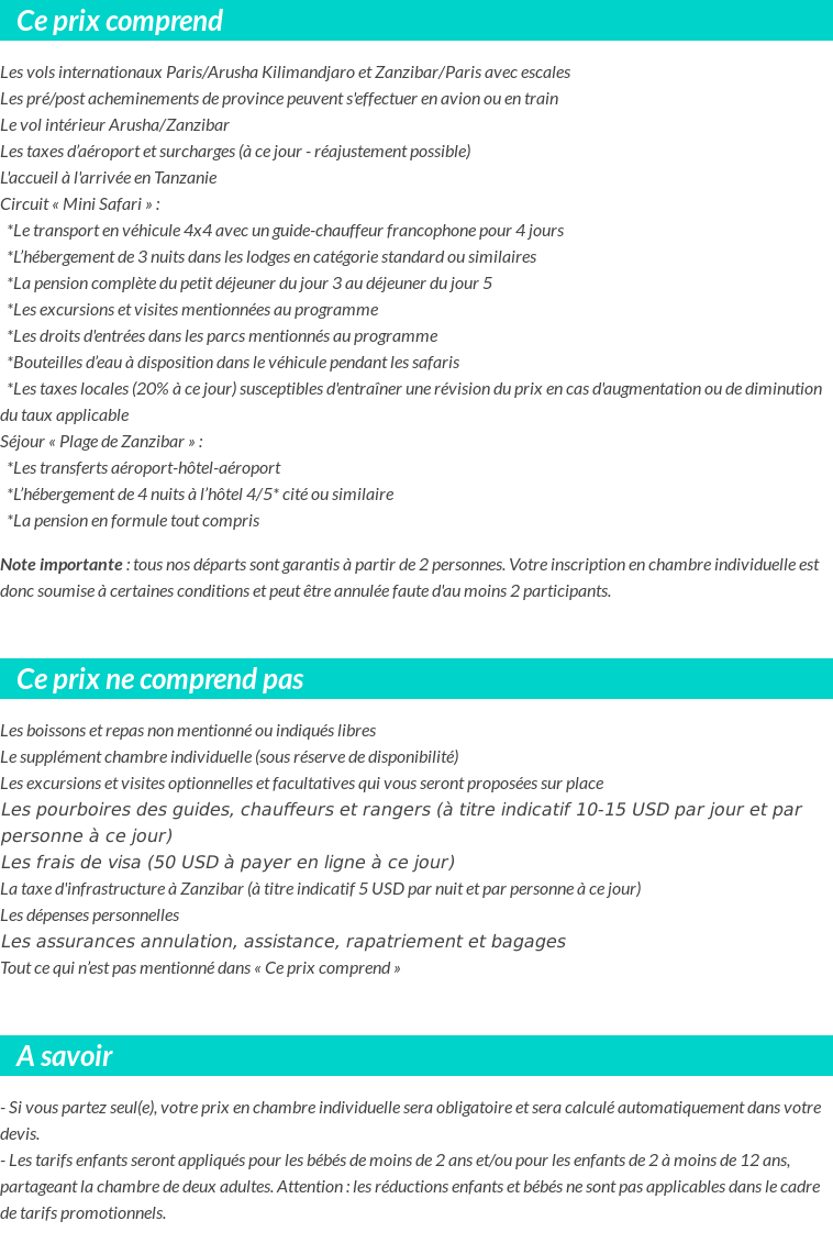 Conditions tarifaires