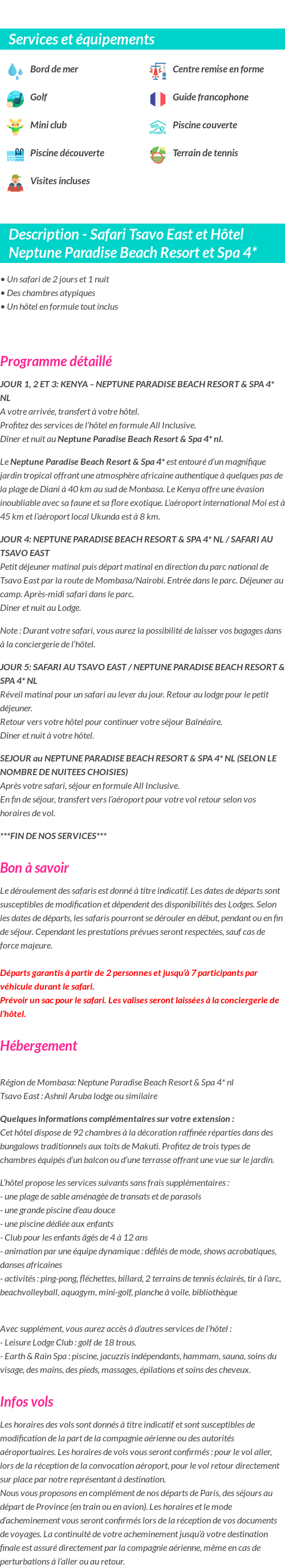 Détails du séjour