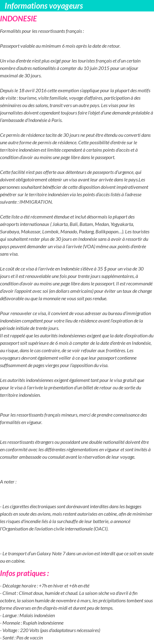 Formalités et infos voyageurs