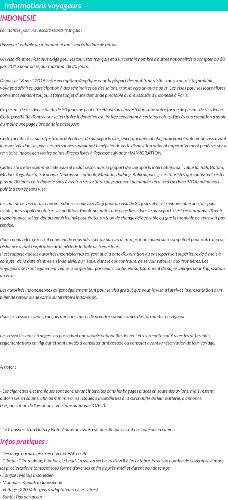 Formalités et infos voyageurs