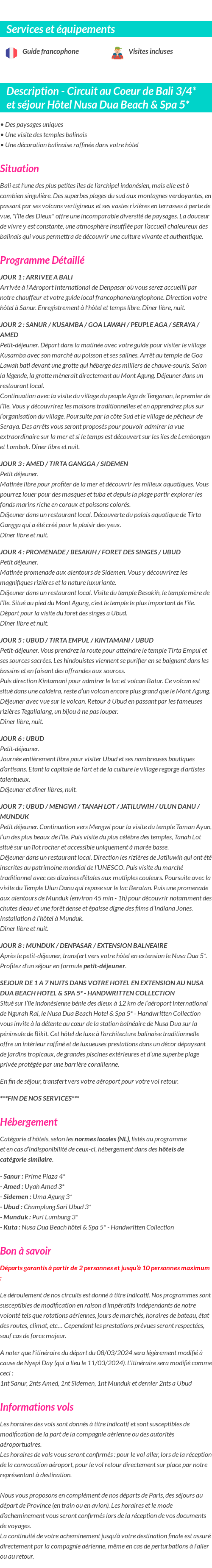 Détails du séjour
