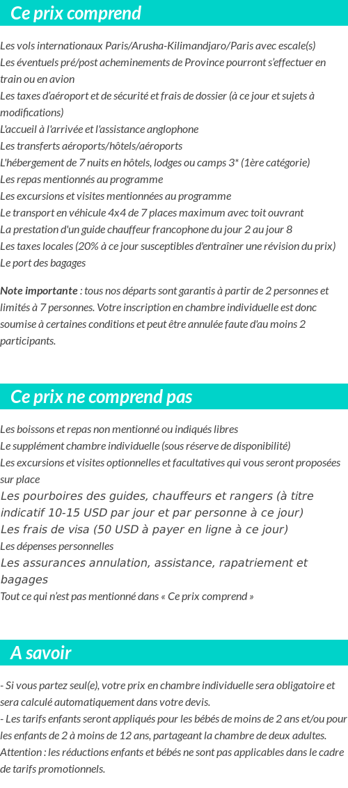 Conditions tarifaires