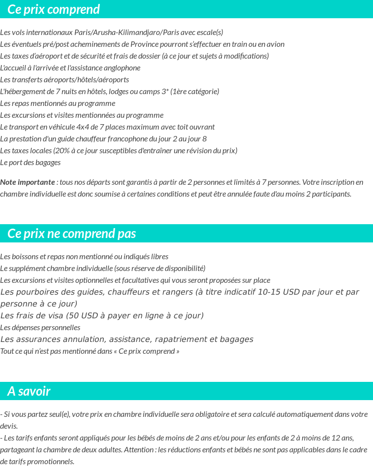 Conditions tarifaires