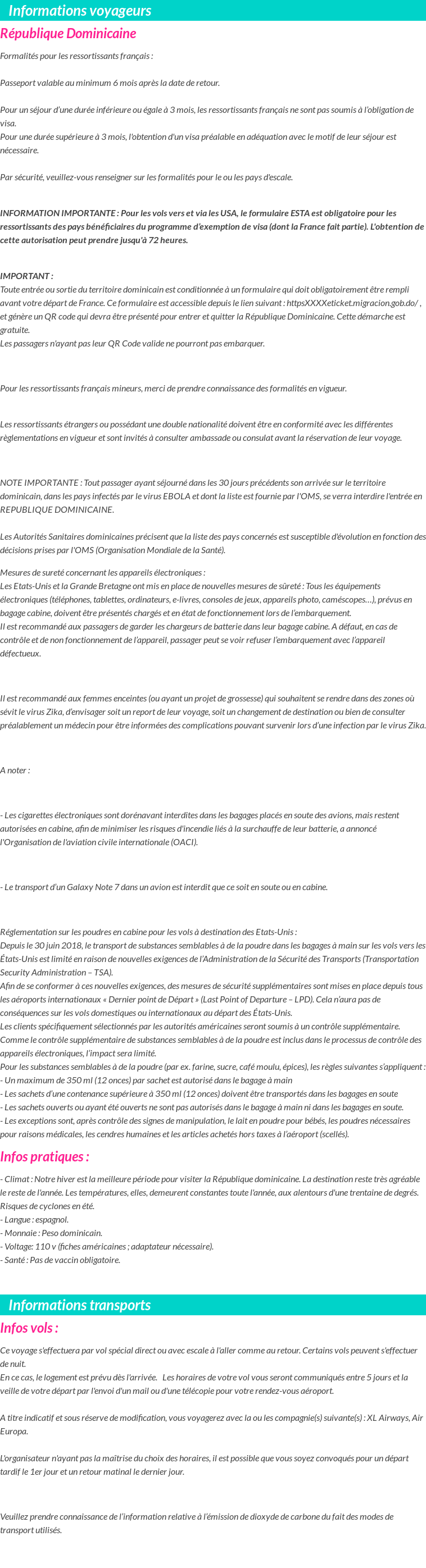 Formalités et infos voyageurs