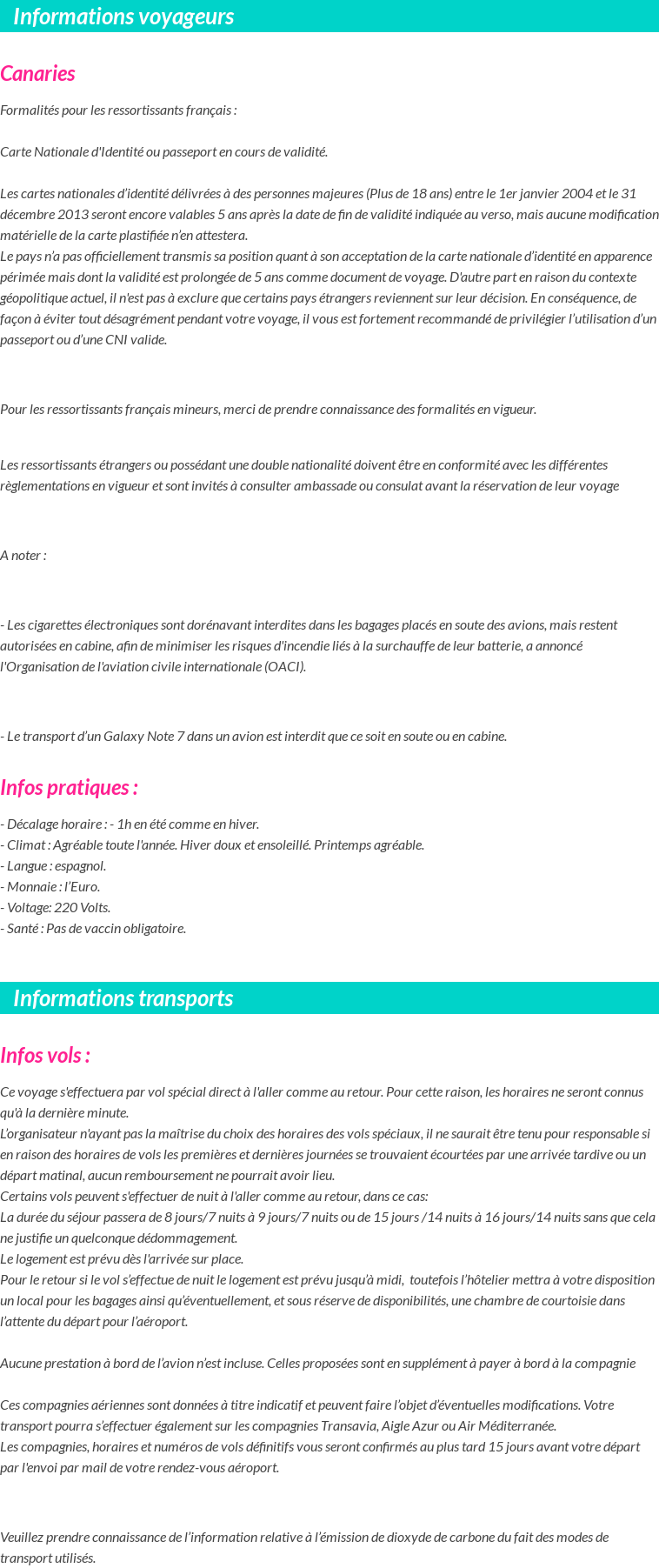 Formalités et infos voyageurs