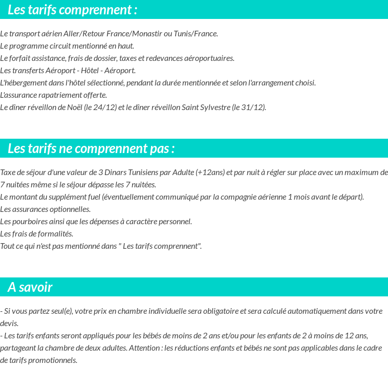 Conditions tarifaires