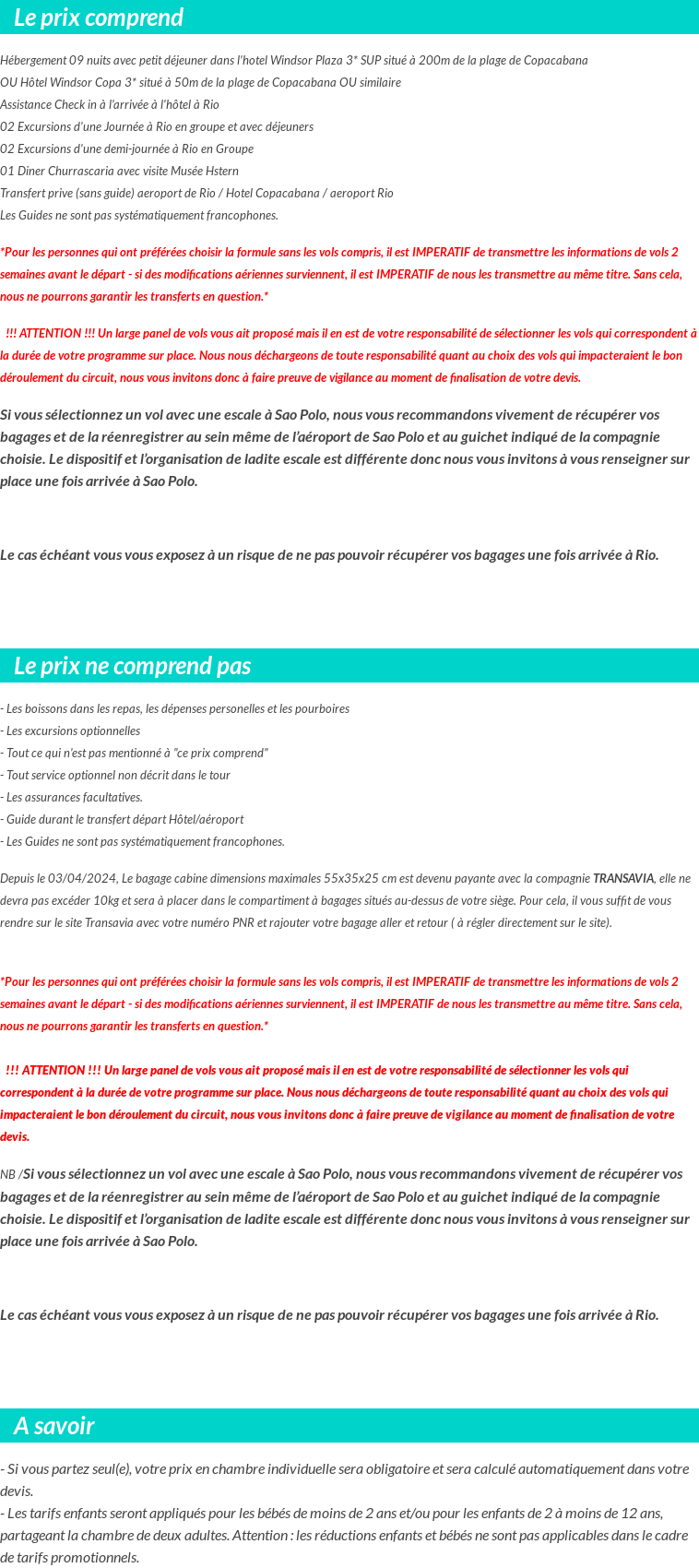 Conditions tarifaires