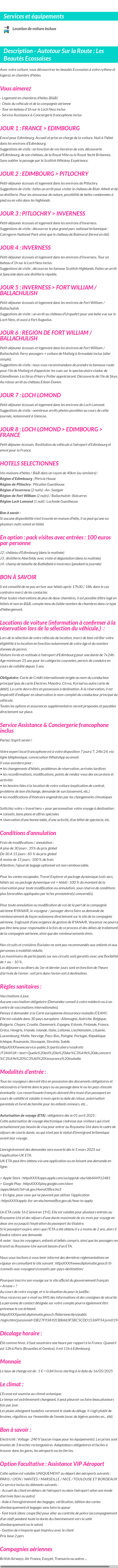Détails du séjour