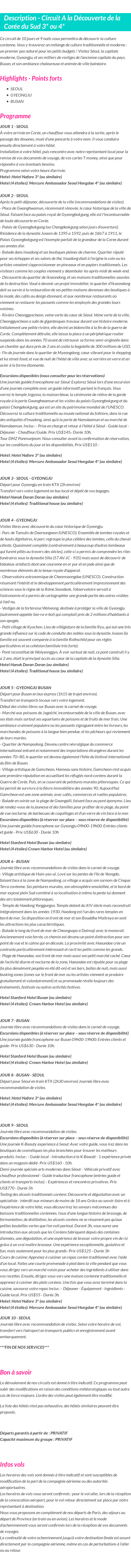 Détails du séjour