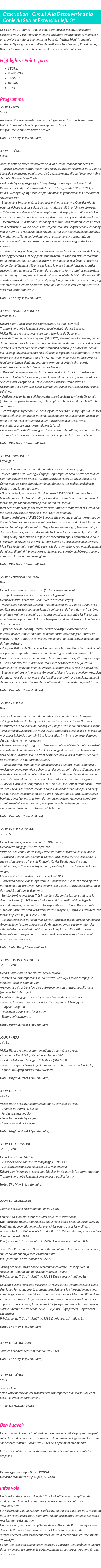 Détails du séjour