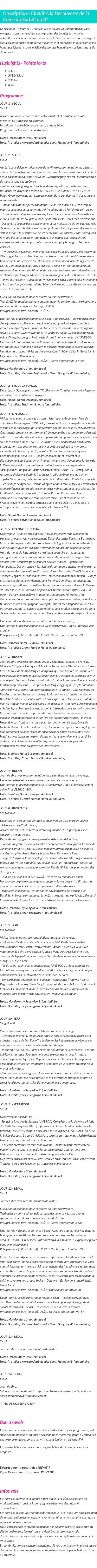 Détails du séjour