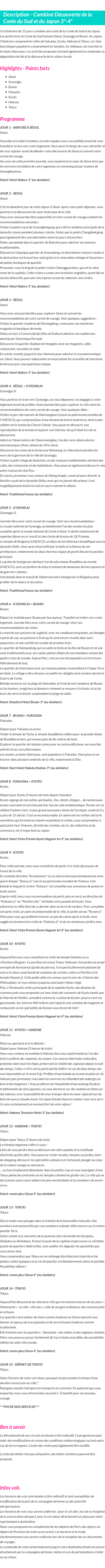 Détails du séjour